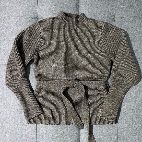 Antonio Melani XL Green Brown‎ Puff Sleeve Rib Knit Waist Tie Bow - Picture 3 of 8